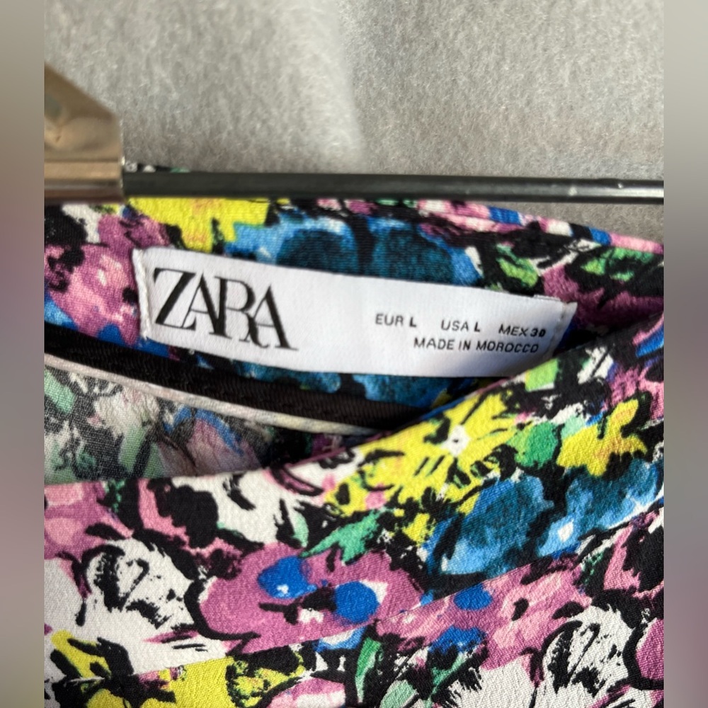 Zara Floral Wide Leg Culotte Pants Womens L Colorful Palazzo Summer Boho - Picture 5 of 12